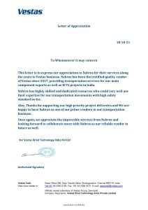 Appreciation Letter~Vestas